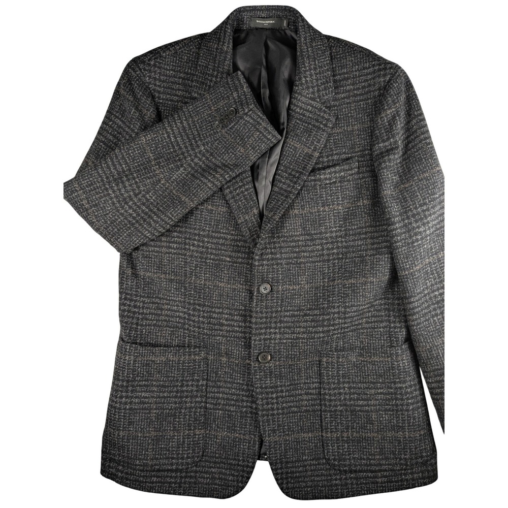 Banana‎ Republic Tailored Fit Blazer Men's 44 Long Gray Plaid Wool Blend Coat